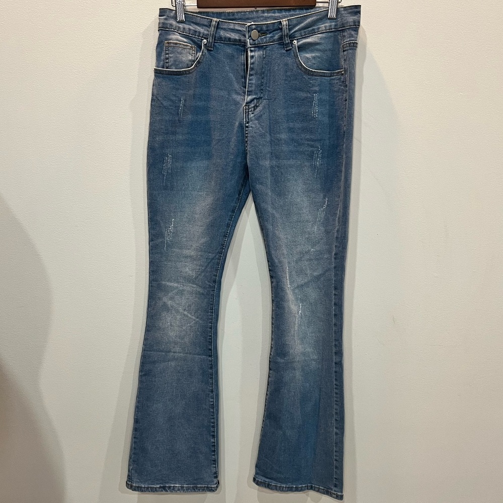 Distressed High Rise Bootcut Jeans Women's Size Medium Light Wash